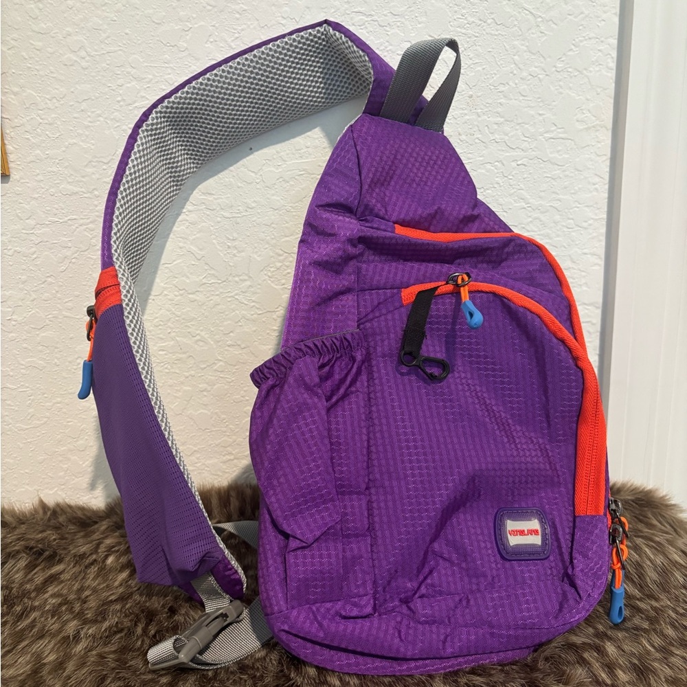 Yinglang Purple Sling Backpack with Red Accents